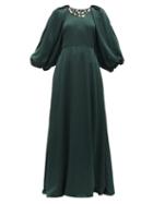 Matchesfashion.com Ssone - White Moon Crystal-appliqu Upcycled Satin Gown - Womens - Dark Green