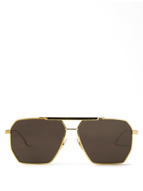 Bottega Eyewear - Square Aviator Metal Sunglasses - Mens - Gold Multi