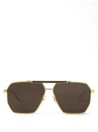 Bottega Eyewear - Square Aviator Metal Sunglasses - Mens - Gold Multi