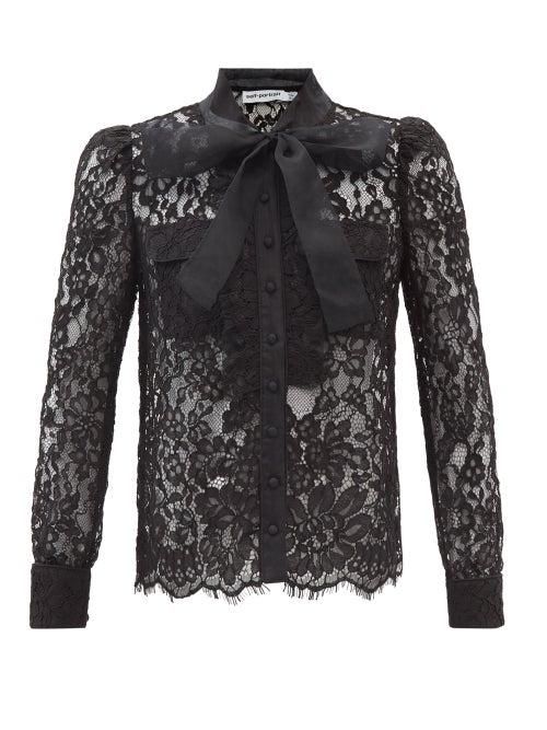 Self-portrait - Organza-bow Macram-lace Blouse - Womens - Black