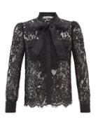 Self-portrait - Organza-bow Macram-lace Blouse - Womens - Black