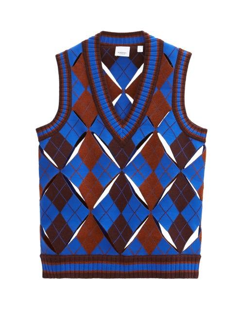 Matchesfashion.com Burberry - Maliyah Sleeveless Argyle Wool-blend Sweater - Womens - Blue Multi