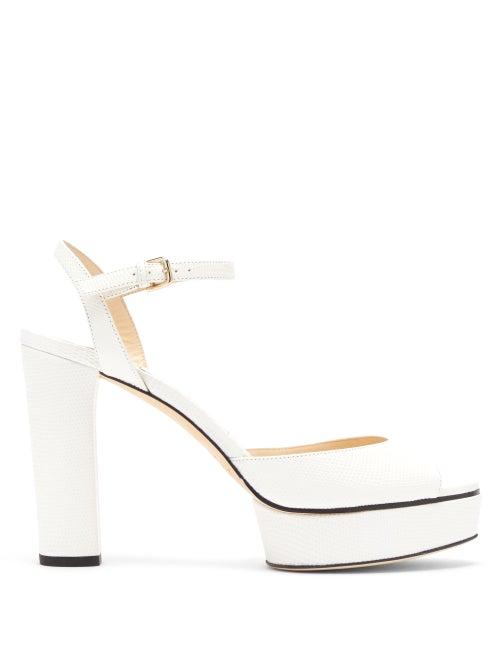 Matchesfashion.com Jimmy Choo - Peachy 105 Lizard Effect-leather Platform Sandals - Womens - White