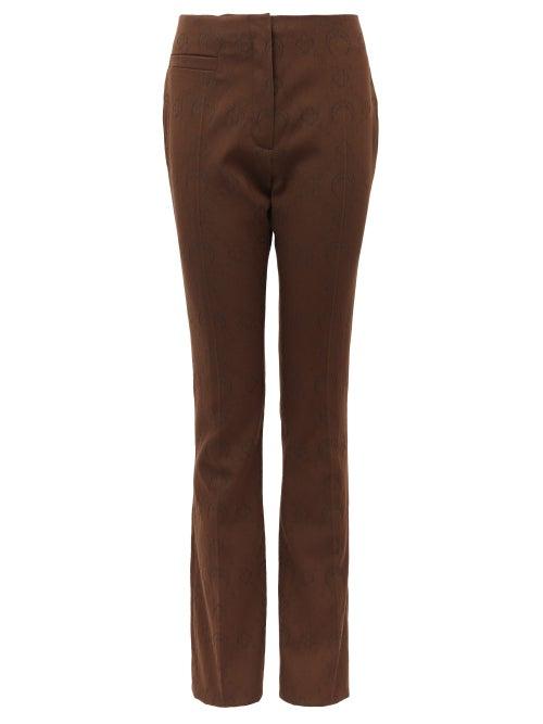 Matchesfashion.com Marine Serre - Crescent Moon-jacquard Wool-blend Trousers - Womens - Brown