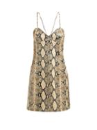 Matchesfashion.com Gucci - Snake Effect Leather Mini Slip Dress - Womens - Beige Print