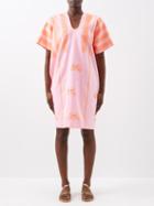 Pippa Holt - Crab-embroidered Cotton Kaftan Dress - Womens - Pink Orange