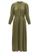 Matchesfashion.com Three Graces London - Julienne Balloon-sleeve Crepe Dress - Womens - Dark Green