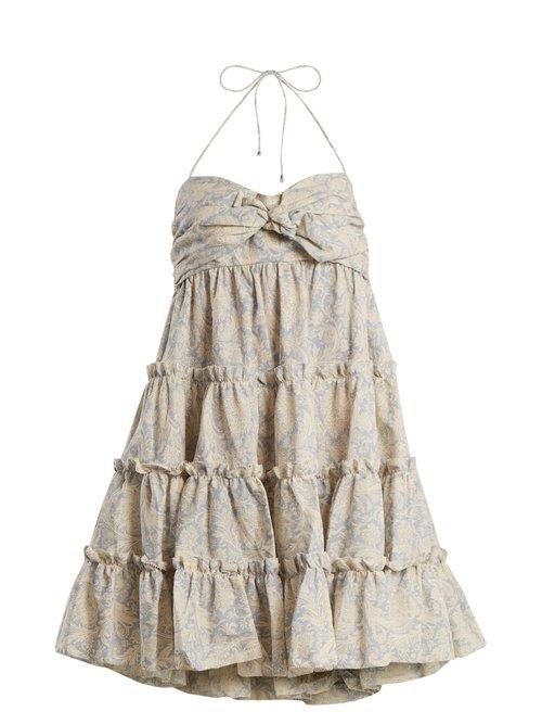 Matchesfashion.com Zimmermann - Helm Botanical Print Linen And Cotton Blend Dress - Womens - Blue Multi