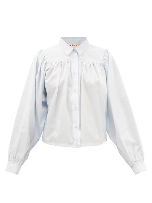 Marni - Gathered Cotton-poplin Shirt - Womens - Light Blue