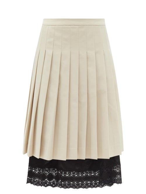 Ladies Rtw Vaquera - Lace-trimmed Pleated Twill Skirt - Womens - Ivory