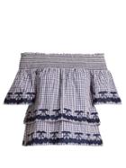 Matchesfashion.com Bliss And Mischief - Off The Shoulder Gingham Cotton Top - Womens - Blue White