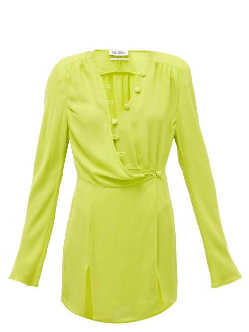 Matchesfashion.com The Attico - Button-through Crepe Wrap Dress - Womens - Light Green