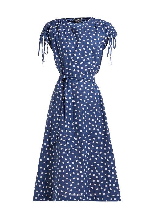 Matchesfashion.com A.p.c. - Clare Polka Dot Cotton Blend Poplin Midi Dress - Womens - Navy White