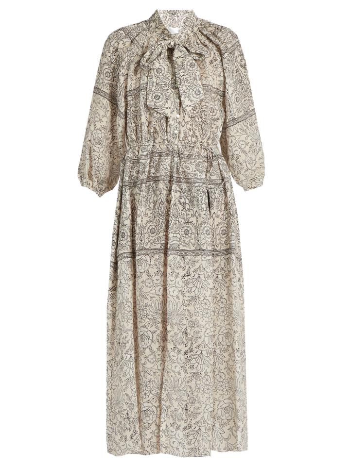 Zimmermann Caravan Bow Batik-print Linen Smock Dress