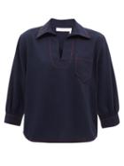 See By Chlo - Topstitched Crepe Shirt - Womens - Navy