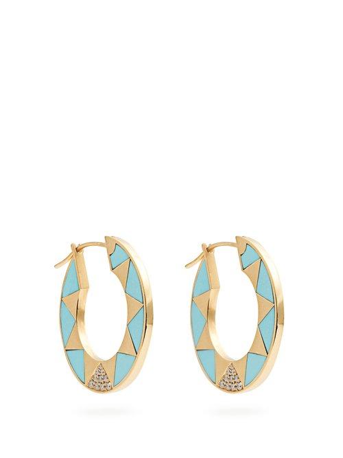 Matchesfashion.com Marc Alary - Diamond, Turquoise & Yellow Gold Earrings - Womens - Blue