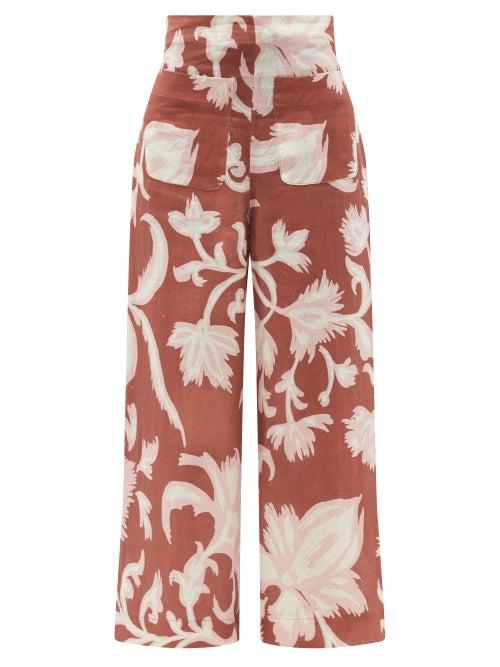 Matchesfashion.com Cala De La Cruz - Valerie High-rise Floral Linen-poplin Culottes - Womens - Red Multi