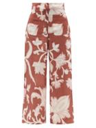 Matchesfashion.com Cala De La Cruz - Valerie High-rise Floral Linen-poplin Culottes - Womens - Red Multi