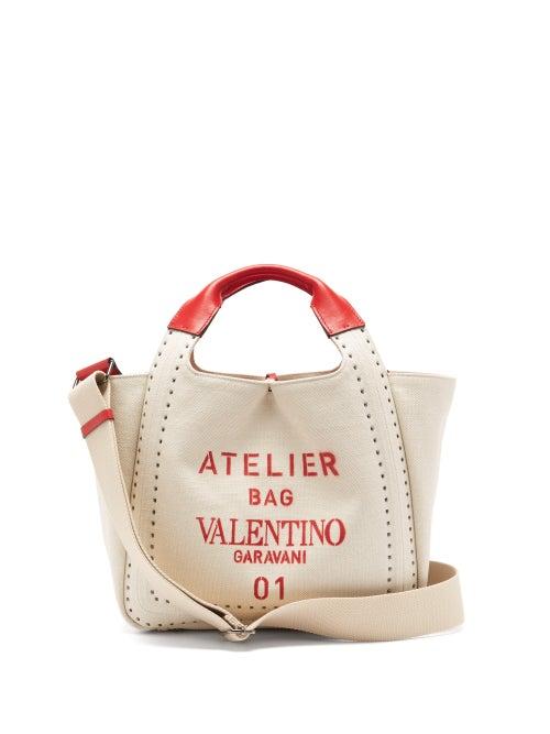 Matchesfashion.com Valentino Garavani - Atelier 01 Logo-print Canvas And Leather Tote Bag - Womens - Cream Multi