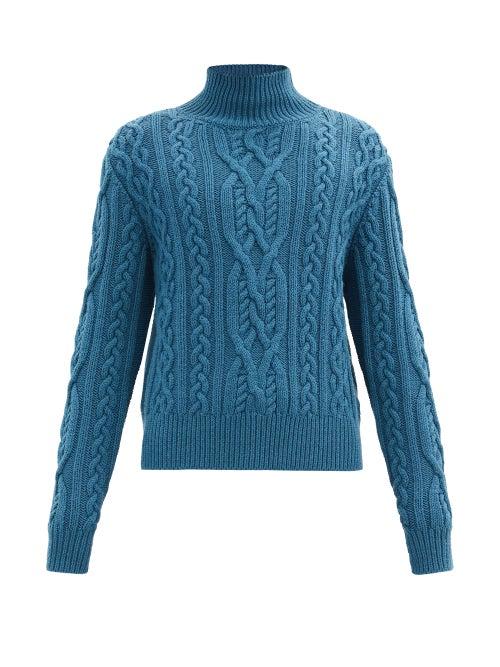 Matchesfashion.com Paul Smith - Roll-neck Cable-knit Wool Sweater - Mens - Blue