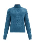 Matchesfashion.com Paul Smith - Roll-neck Cable-knit Wool Sweater - Mens - Blue