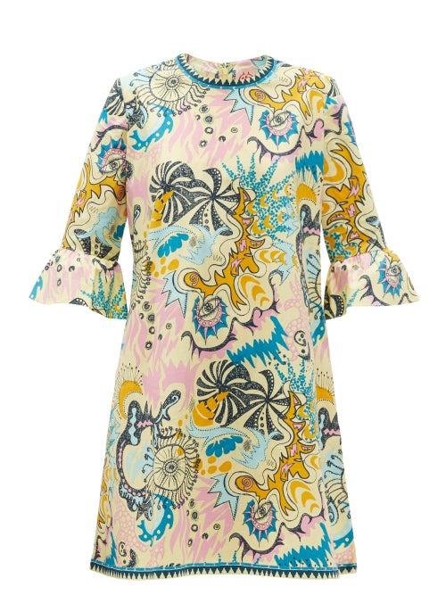 Matchesfashion.com Le Sirenuse, Positano - Psycho-print Cotton Mini Dress - Womens - Yellow Multi
