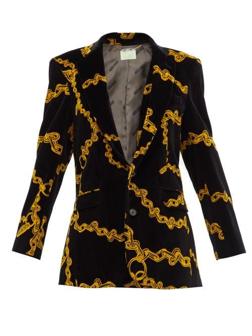 Matchesfashion.com Aries - Single Breasted Chain Print Velvet Blazer - Womens - Black Multi