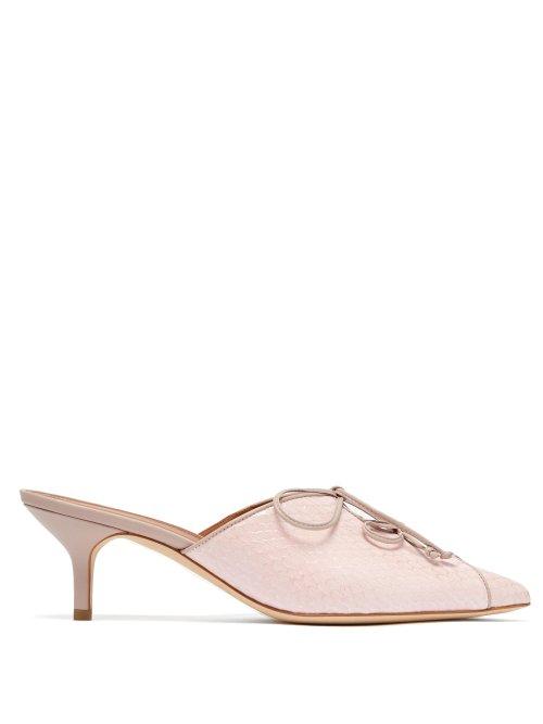 Matchesfashion.com Malone Souliers - Victoria Lace Up Elaphe Mules - Womens - Pink