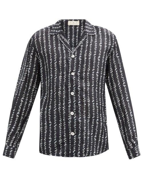 Matchesfashion.com Smr Days - Cuban-collar Bandhani-dyed Silk Shirt - Mens - Navy Multi