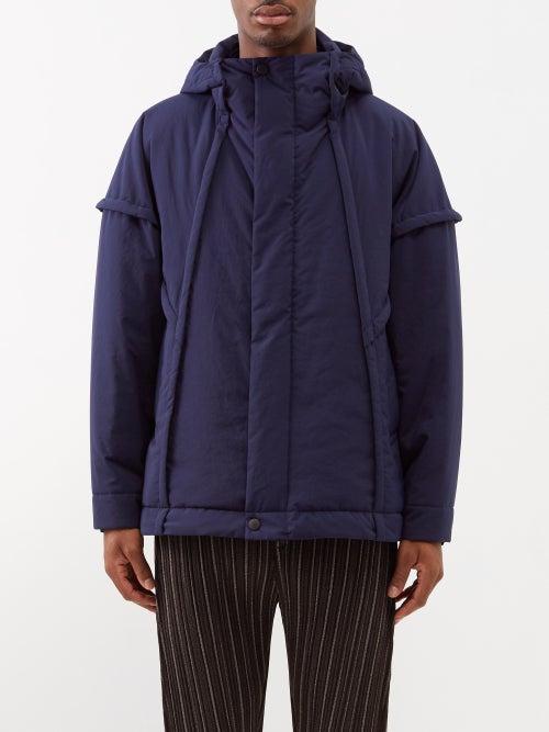 Homme Pliss Issey Miyake - Piped Hooded Padded Jacket - Mens - Navy