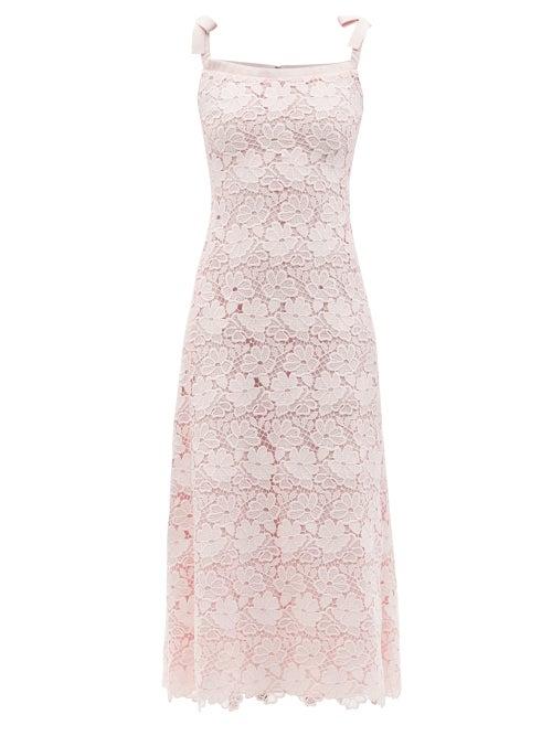 Giambattista Valli - Tie-shoulder Macram-lace Midi Dress - Womens - Light Pink