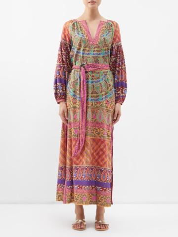 Boteh - Es Canar Patchwork-print Cotton-blend Dress - Womens - Multi