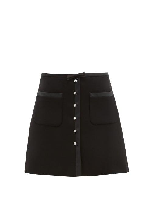 Matchesfashion.com Miu Miu - Crystal Embellished Satin Trimmed Wool Blend Skirt - Womens - Black