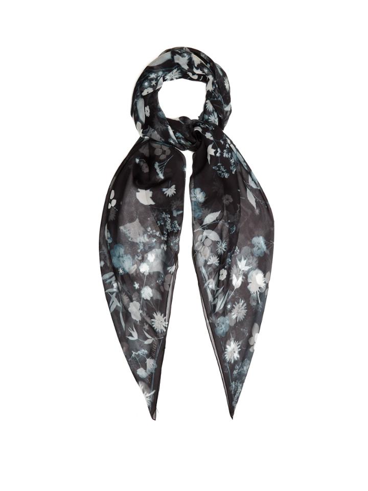 Alexander Mcqueen Skull And Floral-print Silk Scarf