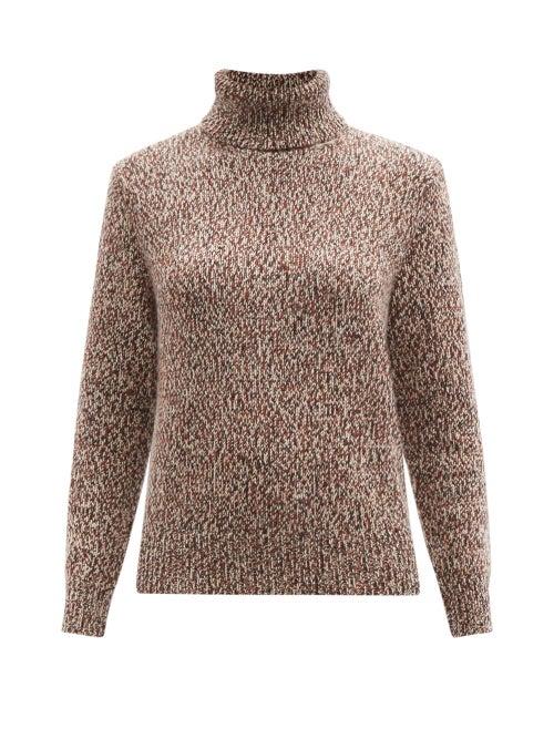 Chlo - Roll-neck Cashmere-blend Tweed Sweater - Womens - Beige Multi
