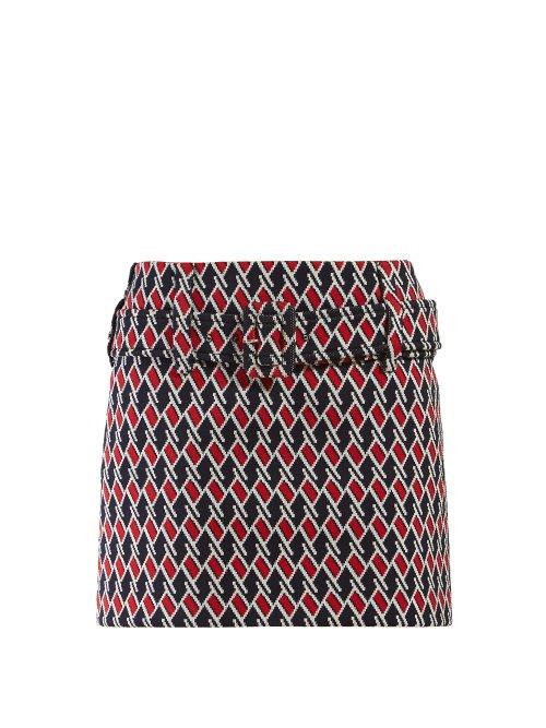 Matchesfashion.com Prada - Belted Houndstooth Jacquard Mini Skirt - Womens - Navy Multi