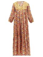 Matchesfashion.com Muzungu Sisters - Frangipani Poppy Print Silk Faille Maxi Dress - Womens - Orange Multi