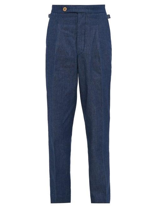 Matchesfashion.com King & Tuckfield - Pleated Denim Trousers - Mens - Indigo