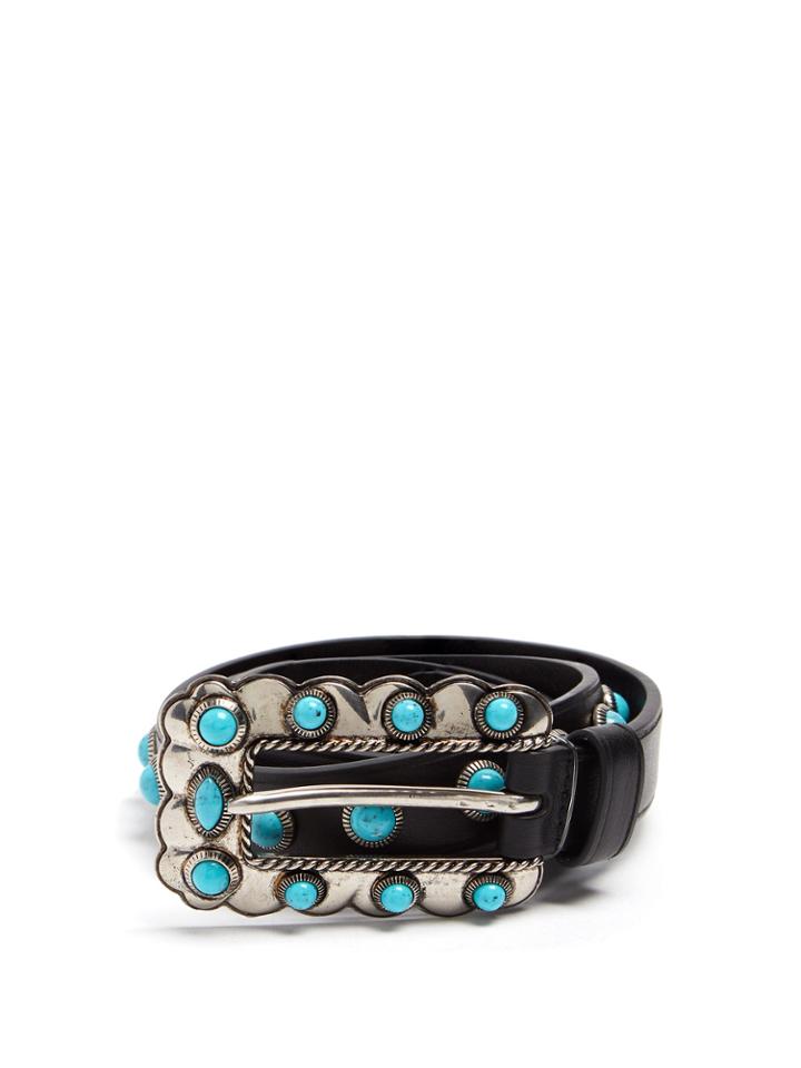 Prada Turquoise Stone-embellished Skinny Leather Belt