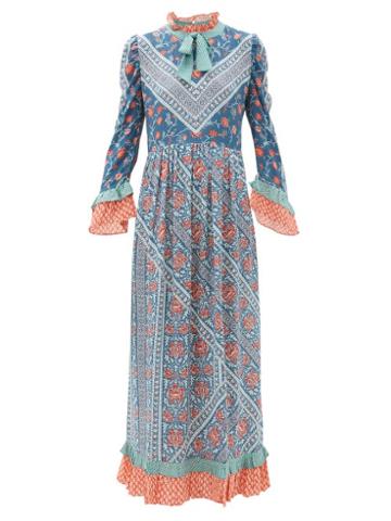 Matchesfashion.com D'ascoli - Coromandel Printed Silk Dress - Womens - Blue Multi