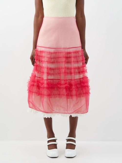 Molly Goddard - Odin Ruffle-trim Tulle Midi Skirt - Womens - Pink