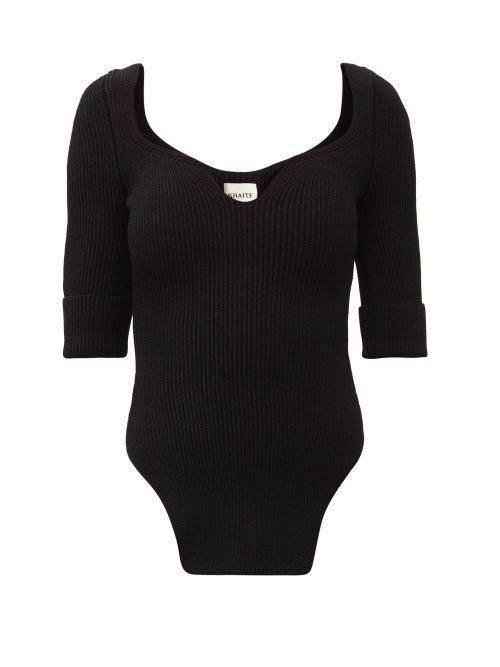 Matchesfashion.com Khaite - Irina Sweetheart-neck Ribbed Longline Top - Womens - Black