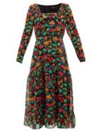 Matchesfashion.com Saloni - Misha Floral-print Silk-chiffon Midi Dress - Womens - Black Multi