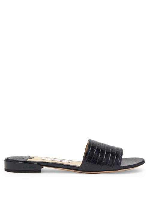 Matchesfashion.com Jimmy Choo - Joni Crocodile Effect Leather Slides - Womens - Navy