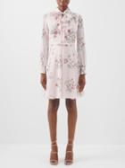 Giambattista Valli - Pussy-bow Floral-print Silk Dress - Womens - Light Pink Multi