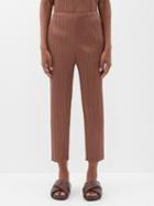 Pleats Please Issey Miyake - Cropped Technical-pleated Slim-leg Trousers - Womens - Dark Brown