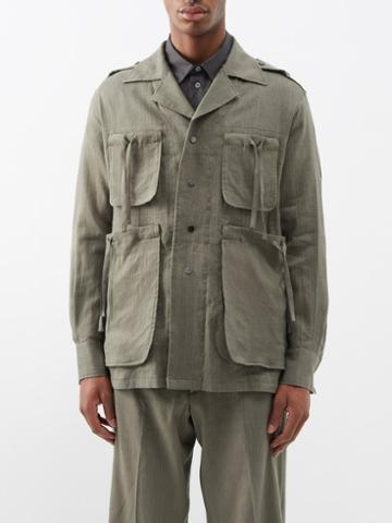 Sasquatchfabrix. - Bush Drawstring-pockets Linen-blend Overshirt - Mens - Khaki