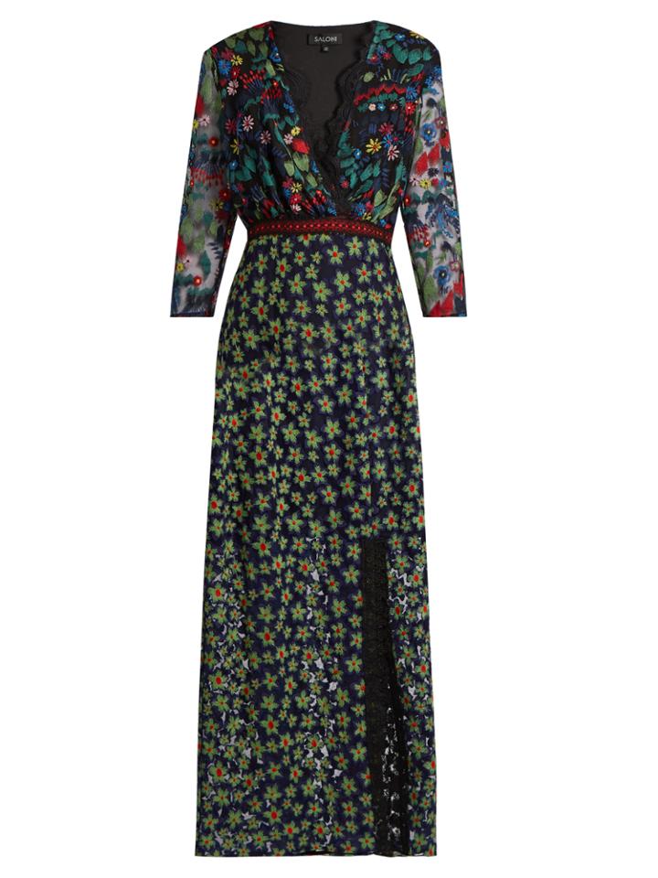 Saloni Jennifer Floral-embroidered Tulle Dress