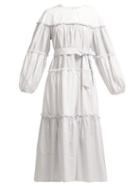 Matchesfashion.com Lee Mathews - Penny Pinstriped Cotton Midi Dress - Womens - White Multi