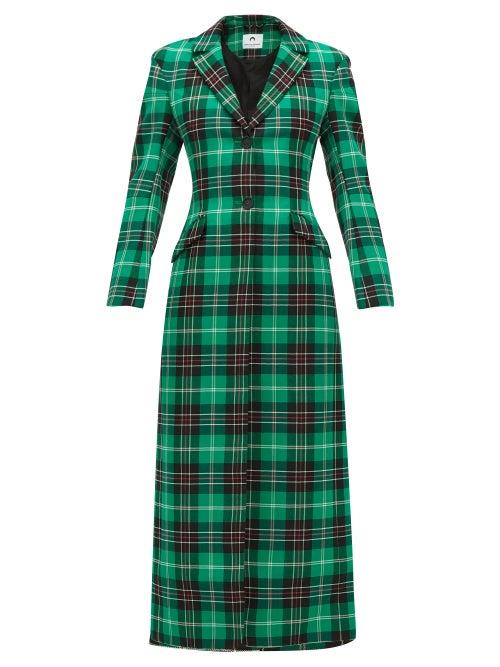 Matchesfashion.com Marine Serre - Single Breasted Tartan Coat - Womens - Green